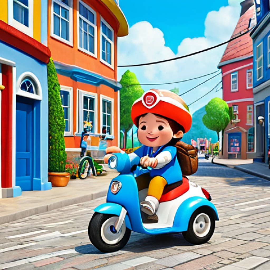 Robocar Poli Adventure Scene**

"A vibrant and cheerful scene featuring Robocar Poli and his friends (Amber, Roy, Helly) in Vroomville, fully clothed in their character designs, assisting a child who is riding a bicycle. The background includes colorful buildings and friendly citizens. Safe for work, family-friendly, professional illustration, perfect anatomy, correct proportions, natural pose, well-formed hands, proper finger count, natural body proportions, appropriate content, high quality."

**