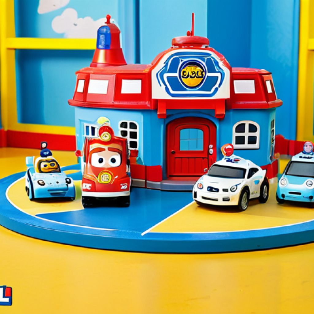로보카폴리 신규 상품 출시 - Vroom Town Playset**

"A vibrant and playful scene featuring the Robocar Poli Vroom Town playset, fu...