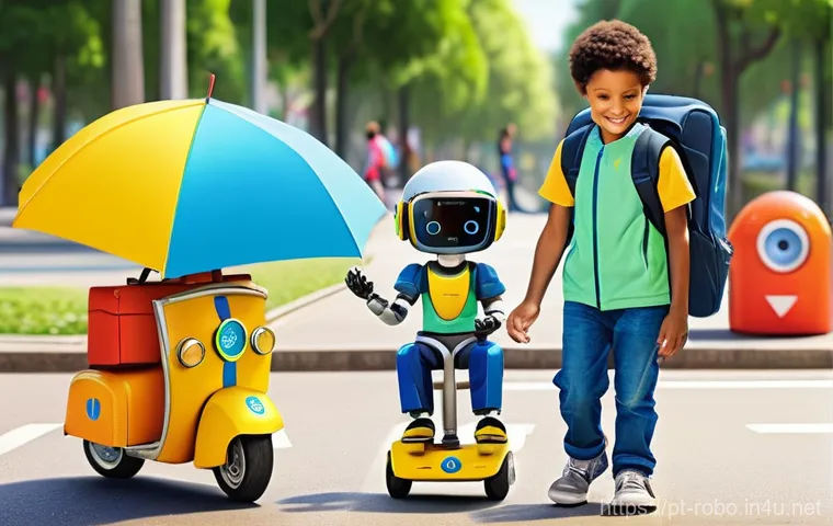 로보카폴리 안전 메시지 - **Prompt:** A heartwarming scene featuring a Brazilian child, approximately 7-8 years old, wearing c...