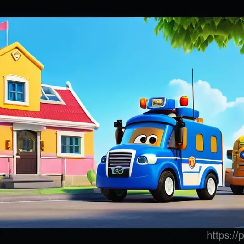 로보카폴리 자동차 구조대 - **Prompt 1: The Robocar Poli Rescue Team in Action**
    "A vibrant, high-energy scene in the animat...