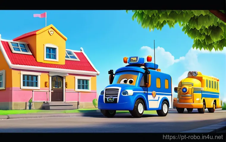 로보카폴리 자동차 구조대 - **Prompt 1: The Robocar Poli Rescue Team in Action**
    "A vibrant, high-energy scene in the animat...
