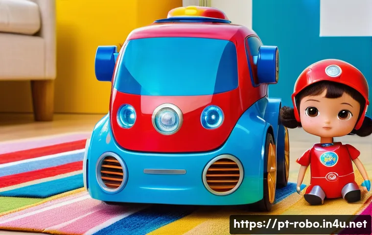 로보카폴리 캐릭터 상품 - **Prompt: Transformable Toy Fun with Robocar Poli**
    "A vibrant, eye-level photo of three cheerfu...