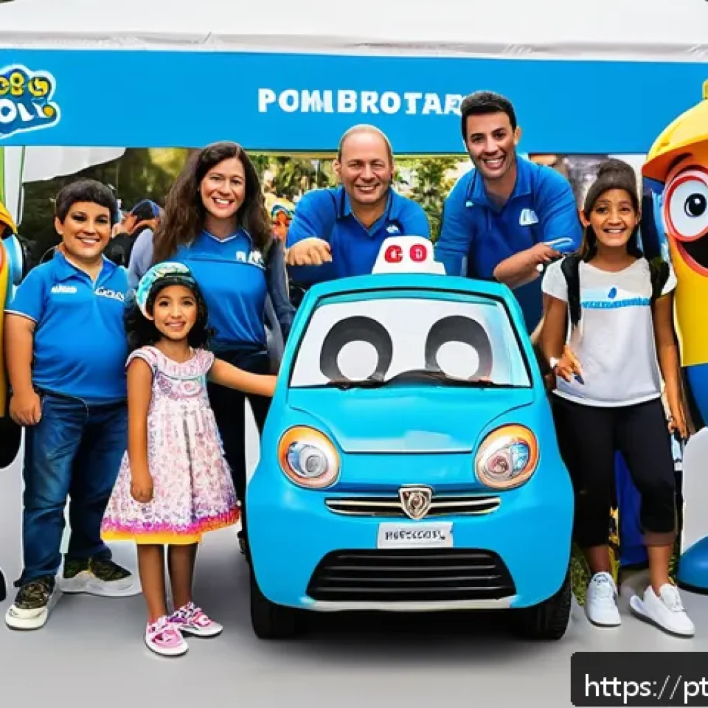 로보카폴리의 기념 행사 - A vibrant family-friendly festival scene set in a modern Brazilian convention center, featuring chil...