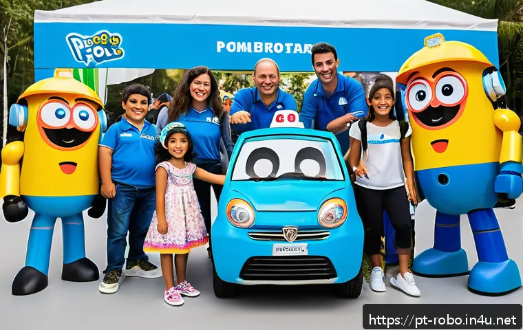 로보카폴리의 기념 행사 - A vibrant family-friendly festival scene set in a modern Brazilian convention center, featuring chil...