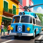 로보카폴리의 독특한 세계관 - A vibrant scene showing the main characters from Robocar Poli in action during a rescue mission in a...