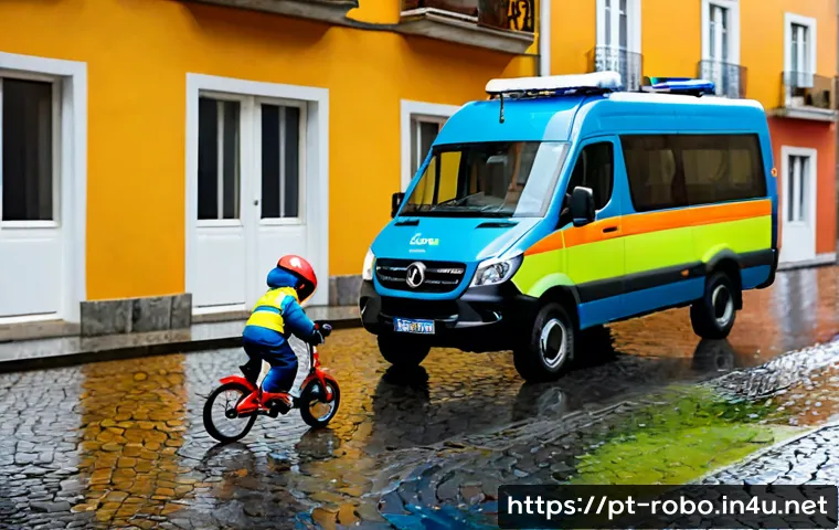 Home 17 로보카폴리 교훈적인 내용 - Photorealistic child-friendly scene of three colorful anthropomorphic rescue vehicles helping a smal...
